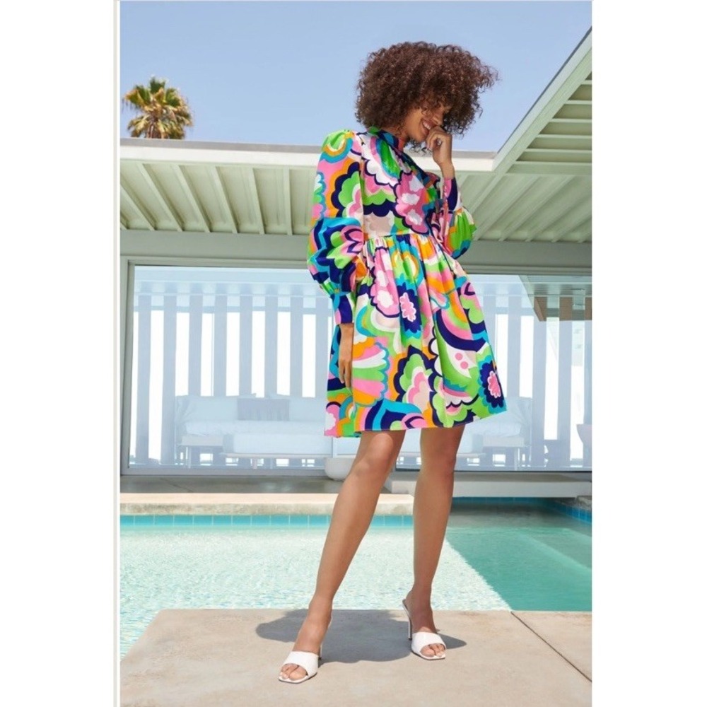 Trina Turk Bloom‎ Dress Sz 10 Banded Halter Neck Blouson Sleeves NWT